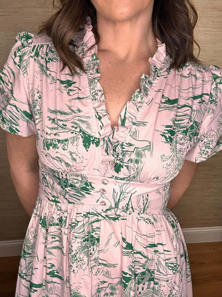 Toile Charm Pink & Green Dress - Dear GigiSmallPink