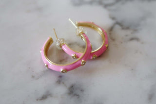 CZ Enamel Hoops - Dear GigiWhite