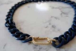 Enamel Chain with CZ Carabiner - Dear GigiNavy