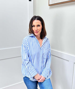 Blue and White Striped Button Down - Dear GigiS