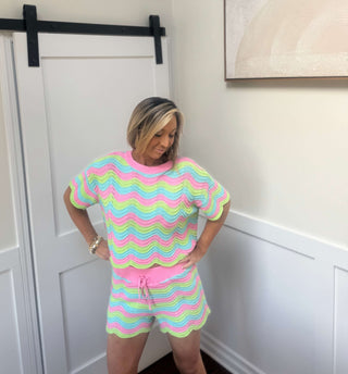 Colorblock Squiggly Oversized Knit Set