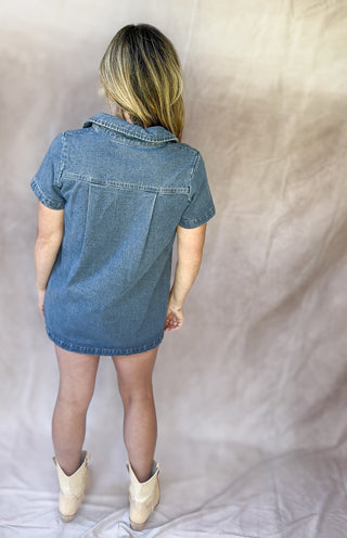 Washed Denim Zipped Mini Dress