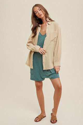 BEACH BUM EMBROIDERED GAUZE SHIRT WITH RAW EDGE - Dear GigiSmall