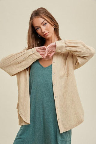 BEACH BUM EMBROIDERED GAUZE SHIRT WITH RAW EDGE - Dear GigiSmall
