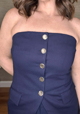 Effortless Navy Chic Knit Strapless Vest Set - Dear GigiX - SmallNavy Blue