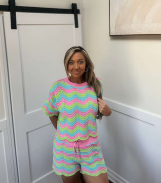 Colorblock Squiggly Oversized Knit Set