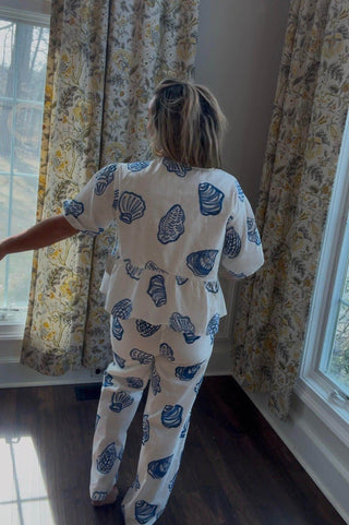 Blue Seashell Open Front Tie Pellum Top - Dear GigiXS