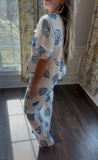 SEASHELL PRINT RELAXED PANTS WITH DRAWSTRING - Dear GigiXS