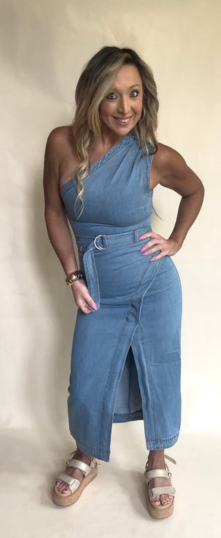 Denim One Shoulder Dress - Dear GigiS