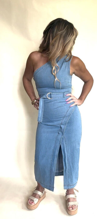 Denim One Shoulder Dress - Dear GigiS
