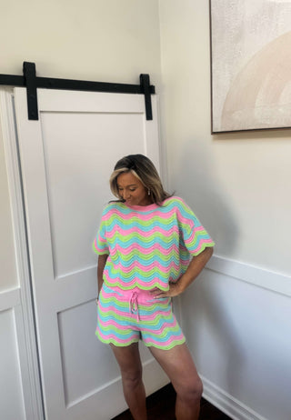 Colorblock Squiggly Oversized Knit Set