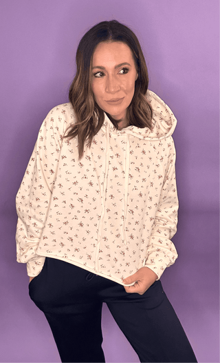 Delicate Peony Floral Print Cropped Hoodie - Dear GigiS