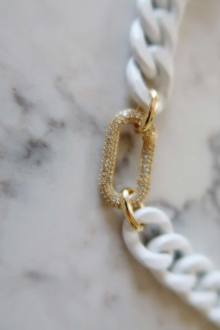 Enamel Chain with CZ Carabiner - Dear GigiWhite