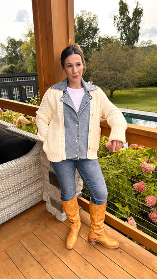 Winslet Cable and Denim Cardigan