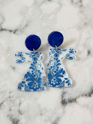 Porcelain Blue Bunny Earrings - Dear GigiBlueResinDangle