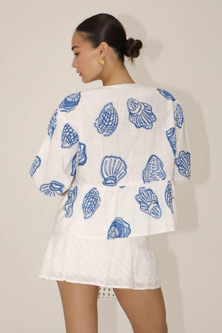 Blue Seashell Open Front Tie Pellum Top - Dear GigiXS