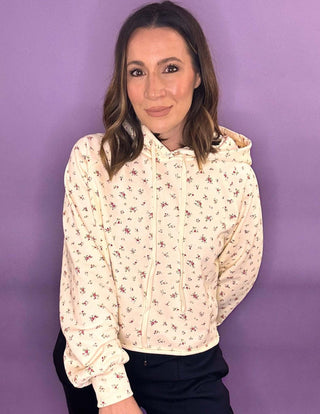 Delicate Peony Floral Print Cropped Hoodie - Dear GigiS