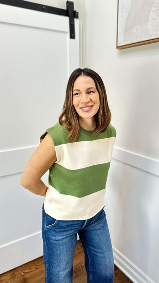 Green and Cream Sleeveless Tank - Dear GigiS