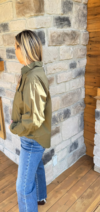 Dark Olive Button-Up Long Sleeve Shirt