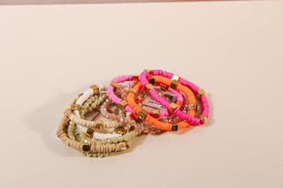 Bead & Metal Square Bracelet Set - Dear GigiOffwhite