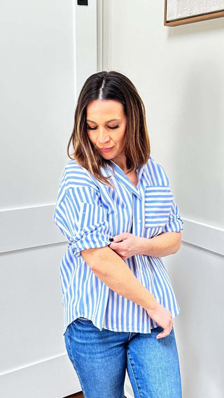 Blue and White Striped Button Down - Dear GigiS
