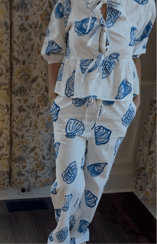 SEASHELL PRINT RELAXED PANTS WITH DRAWSTRING - Dear GigiXS