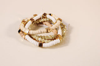 Bead & Metal Square Bracelet Set - Dear GigiOffwhite