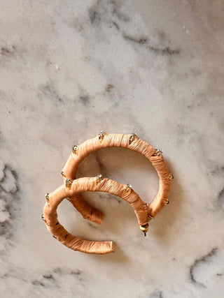 Tan Stud Hoops - Dear GigiTortoise