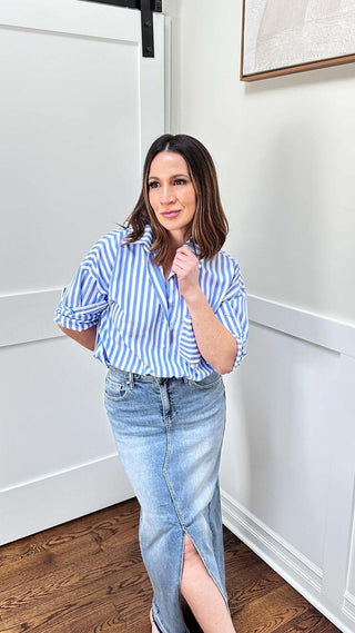 Blue and White Striped Button Down - Dear GigiS
