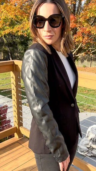 The Black Faux Leather Blazer - Dear GigiSmall