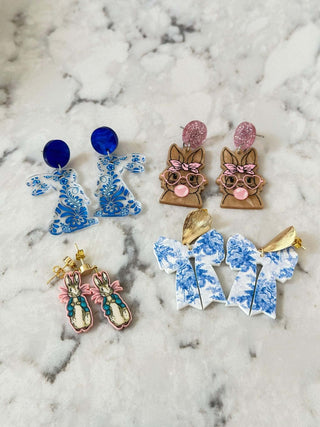 Porcelain Blue Bunny Earrings - Dear GigiBlueResinDangle