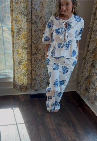 SEASHELL PRINT RELAXED PANTS WITH DRAWSTRING - Dear GigiXS