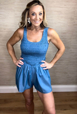 Blue Ruched Short Romper - Dear GigiSmall