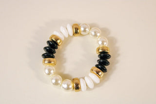 Pearl & Color Rondelle Beads Bracelet - Dear GigiBlack
