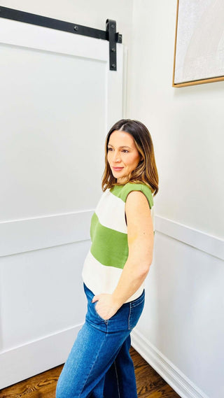 Green and Cream Sleeveless Tank - Dear GigiS