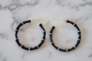 Enamel Bamboo Earring Black - Dear GigiBlack
