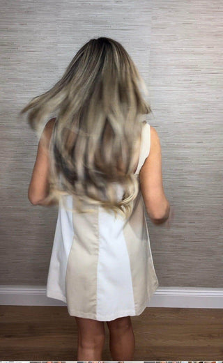 LINEN COLOR BLOCK SLEEVELESS A - LINE MINI DRESS - Dear GigiSmall
