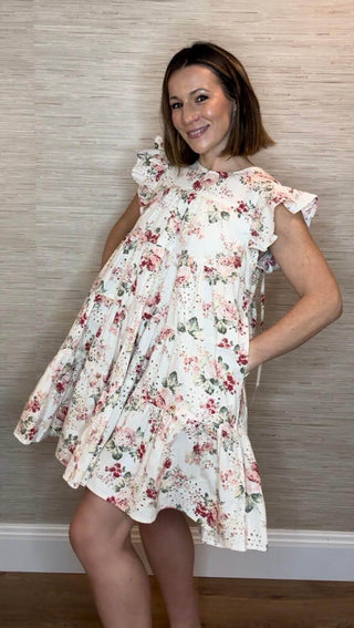 Natural Flutter Sleeve Mini Dress - Dear GigiSmall