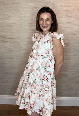 Natural Flutter Sleeve Mini Dress - Dear GigiSmall