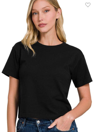 Cropped Crewneck T Shirt - Dear GigiWhiteSmall