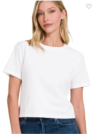 Cropped Crewneck T Shirt - Dear GigiWhiteSmall