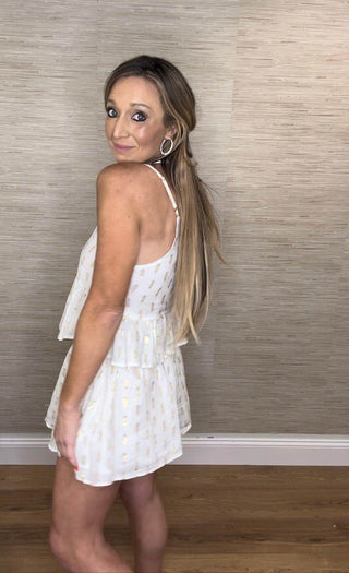 White Clipped Metallic Tank - Dear GigiSmall