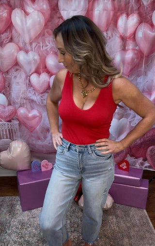 Basic V Neck Bodysuit - Dear GigiRedO/S