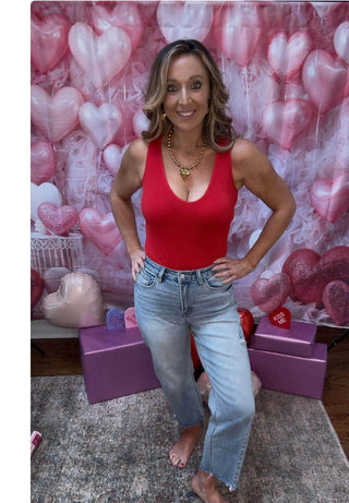 Basic V Neck Bodysuit - Dear GigiRedO/S