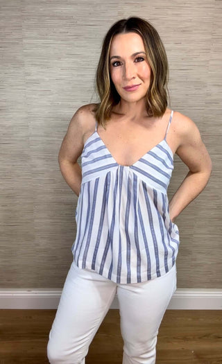 Nautical striped v neck metallic tank