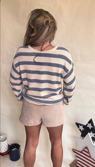Jane Boat Neck Striped Texture Knit Sweater - Dear GigiS