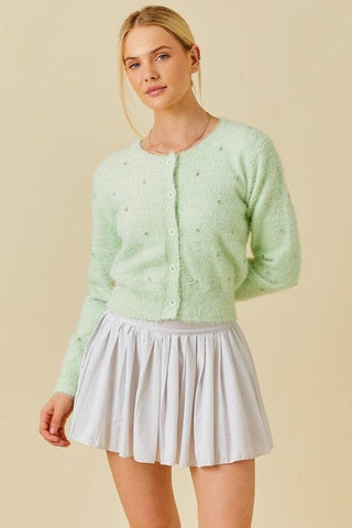 Stone Trim Mohair Cardigan - Dear GigiSmall