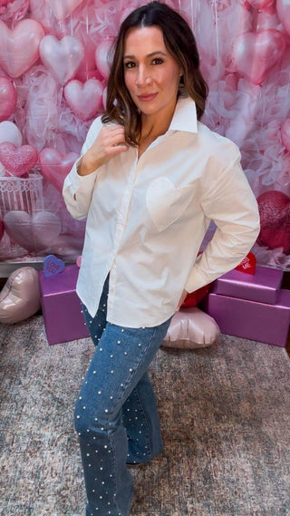 White Heart Patch Button Up - Dear GigiS