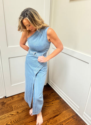 Denim One Shoulder Dress