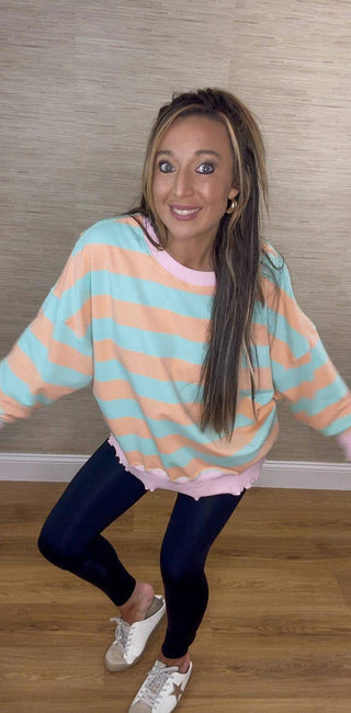 Stripe Terry Top with Lettuce Edges - Dear GigiL